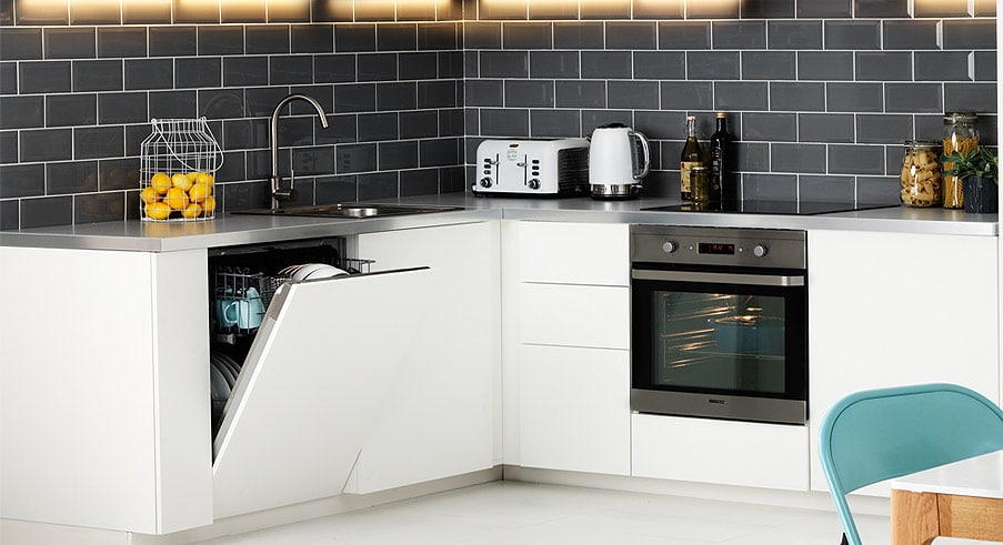Washing machine and stove integrated into kitchen design